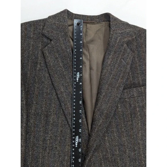 Haggar‎ Tweed Wool Blazer Suit Jacket Brown Double Striped Wool40L 42 Chest